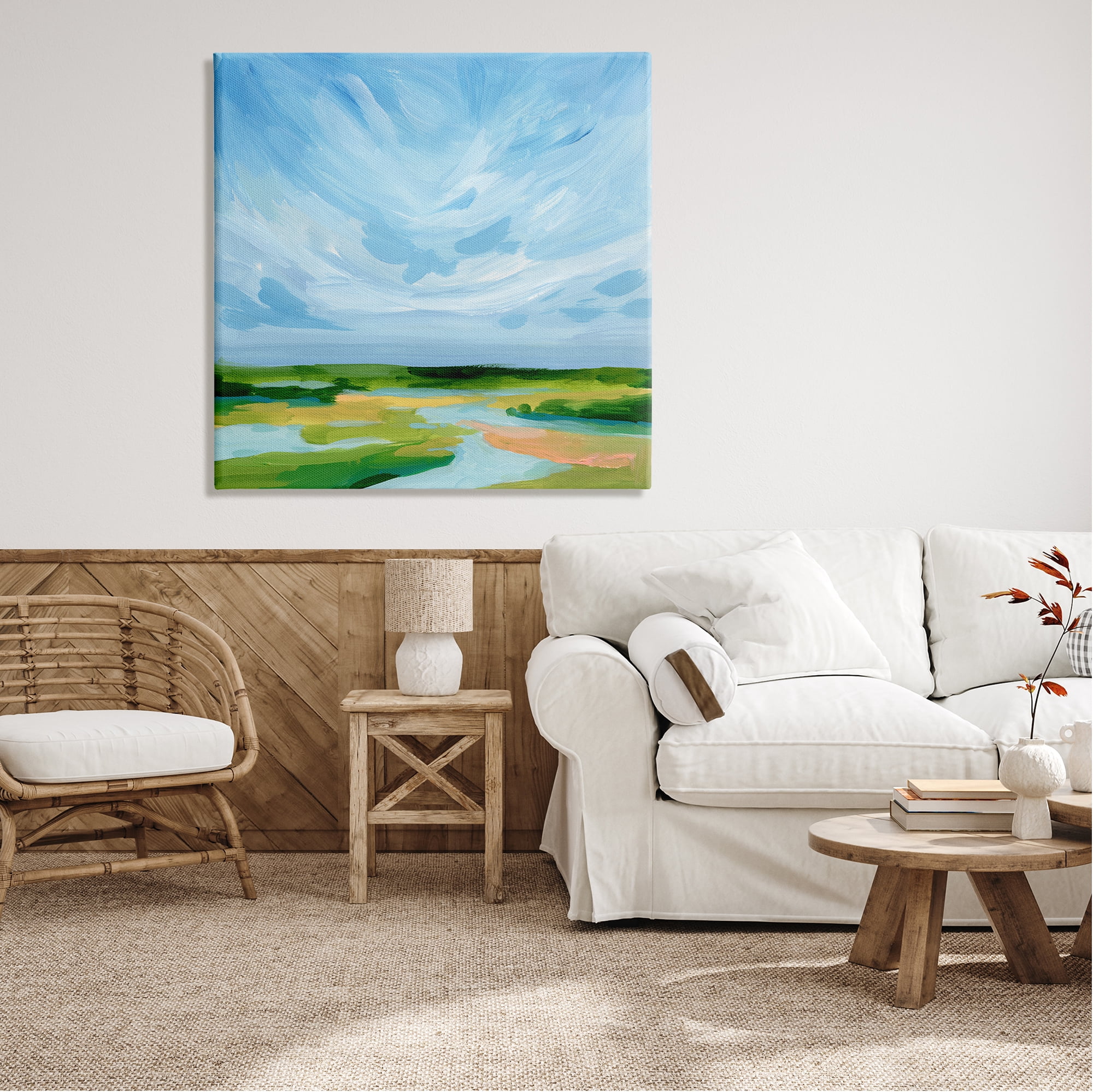 Stupell Industries Modern Stream Landscape Nature Painting Gallery Wrapped Canvas Print Wall Art, 36 x 36
