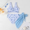 thumbnail image 2 of SGMVNU Girls Swimsuit Bikini Set with Cover up Wrap Skirt Girls Bathing Suit Size 12 3 Piece Swimwear Set V Neck Ruffle Bathing Suits for Teen Girl, Size 8-9 Years, a-Blue, 2 of 8