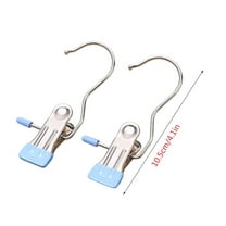 Stainless Steel Clothes Clip with Hook Heavy Duty Pants Hanger Space-Saving Closet Organizer, Windproof Non-Slip Rubber Coated Clip for Towel Hat Sock Jeans Skirt Travel Camping Laundry Storage