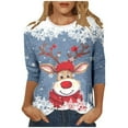 thumbnail image 1 of Haut à Col Rond Imprimé de Noël pour Femme, Décontracté, Ample, Manches 3/4, T-Shirt, Haut, 1 of 5