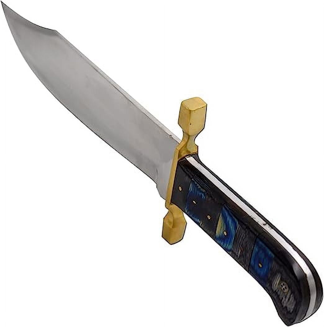 Wild Turkey Handmade 15'' Black and Blue Wood Handle Bowie Knife with Leather Sheath