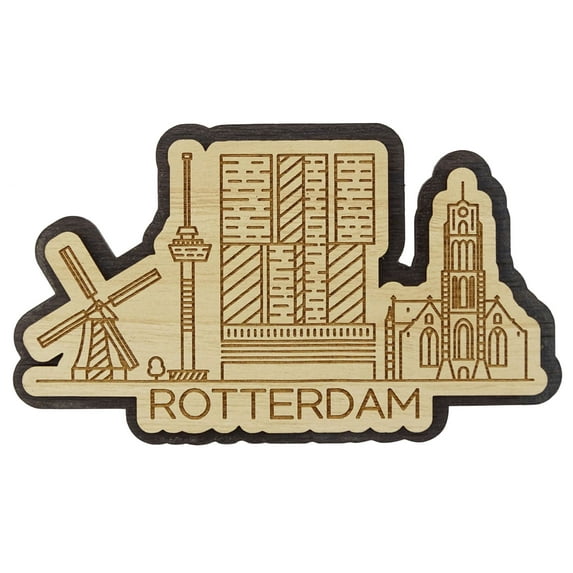 Printtoo Souvenir Rotterdam Netherlands City Wooden Engraved Fridge Magnet Gift Collectible