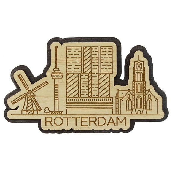 Printtoo Souvenir Rotterdam Ville des Pays-Bas Aimant de Frigo en Bois Gravé Cadeau de Collection