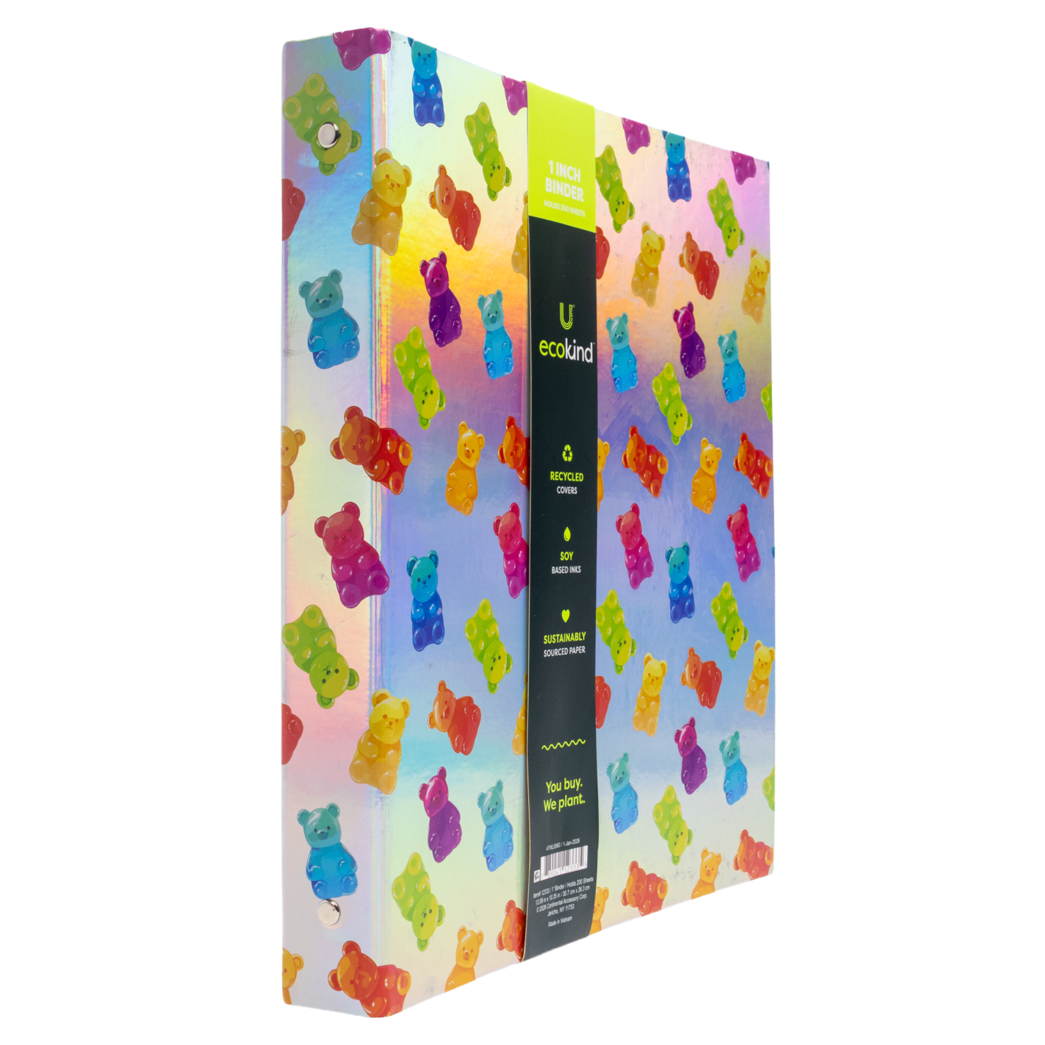 Ecokind Gummy Bear 1-Inch 3 Ring Paper Binder, 12.08in x 10.35in, Holds 200 Sheets
