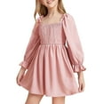 thumbnail image 1 of LUOGENLI Robe Petites Filles Enfants Été Robe Mini en Mousseline à Volants Col Carré Manche Robe Courte Robe Smockée pour Filles Travail 5-6 Ans, 1 of 9