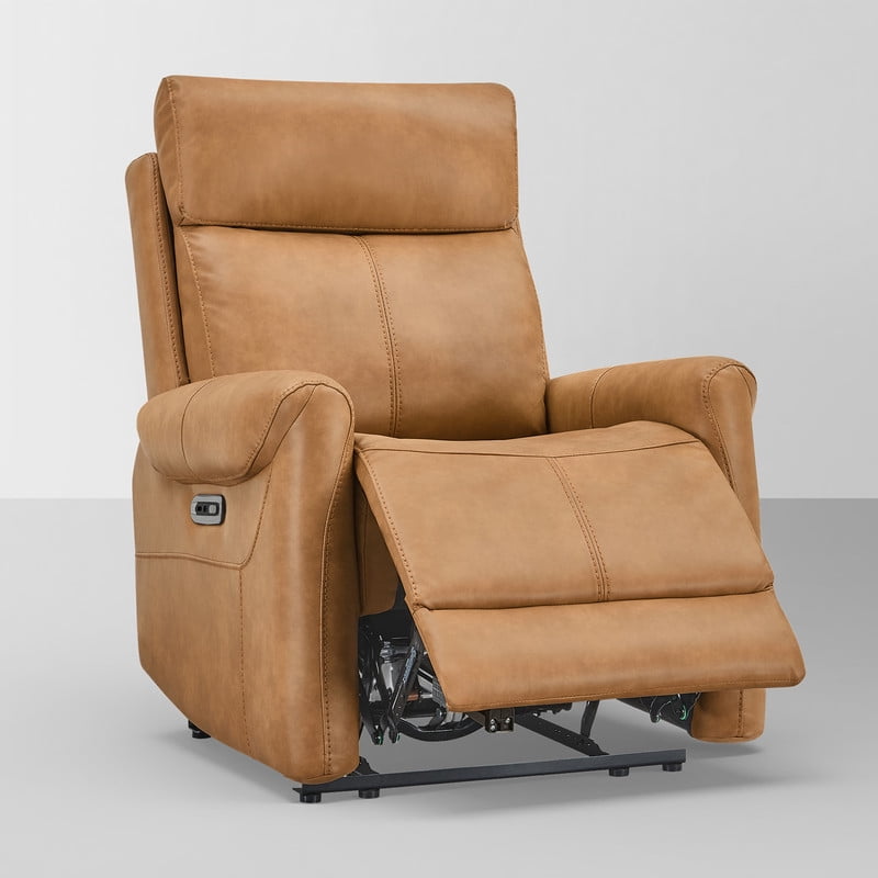 Spruce & Spring Wall Hugger Power Recliner Chair with Three Positions for Living Room & Bedroom, Faux Leather, Saddle Brown