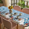 thumbnail image 3 of Blue Christmas Table Cloths for 8 Foot Rectangle Tables, Snowman Gifts Xmas Tree Snowflake Winter Patio Waterproof Elastic Fitted Tablecloths, Washable Rectangular Table Cover for Camping, 3 of 8
