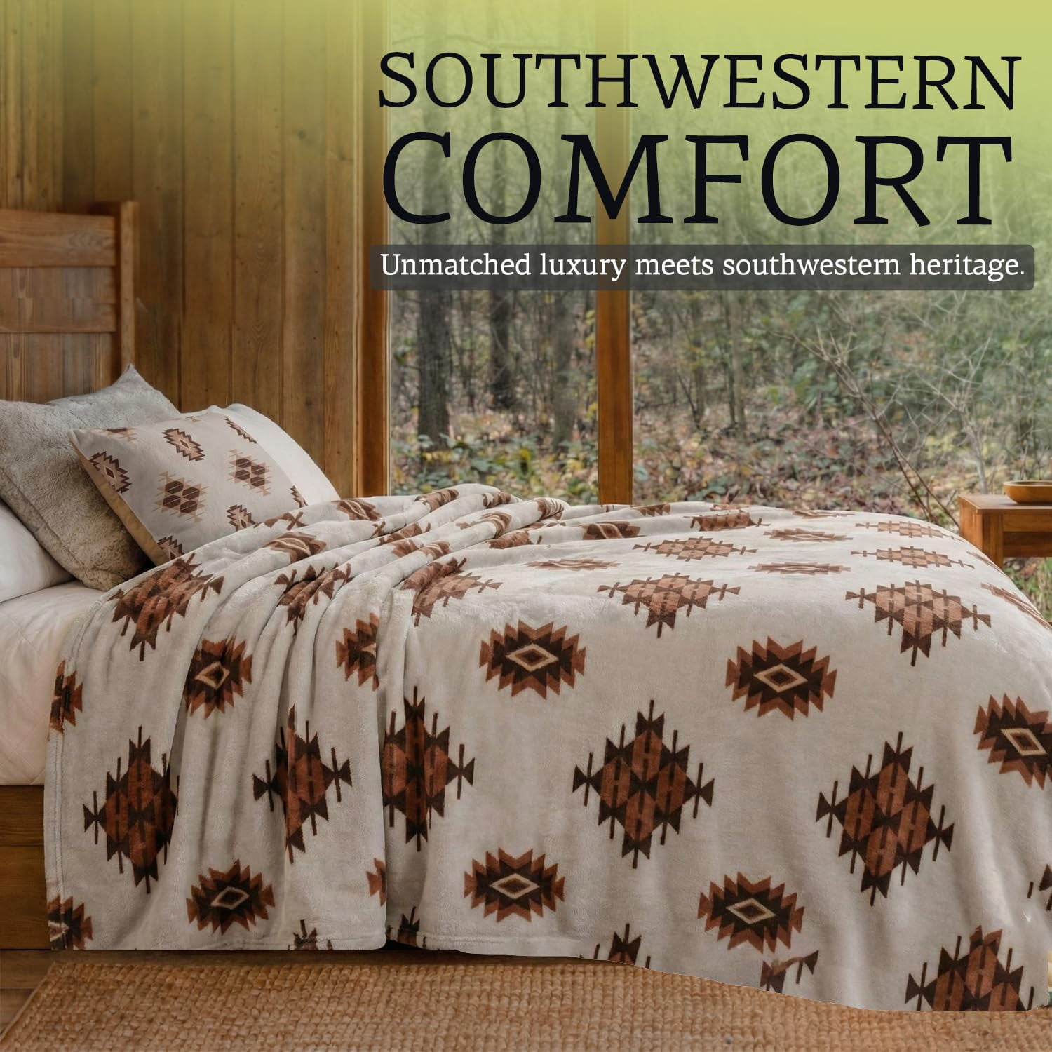 Sacred Thread Fleece Blanket South Western, Reversible Mexican, Vibrant Aztec Blankets and Throws for Aztec Decor for Home (Coffee Flannel / Flannel) (Full (60''x80'')