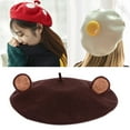 thumbnail image 2 of lanema Women Winter Autumn Faux Wool Beret Hat Cute 3D Brown Bear Ears Vintage Artist Painter Beanies Pumpkin Cap, 2 of 9