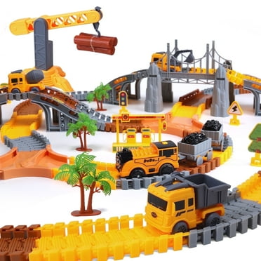WeFone 281 Pcs Construction Race Track Toy, Flexible Track Playset, 4 Trucks, 3-6 Yrs, Engineering Game