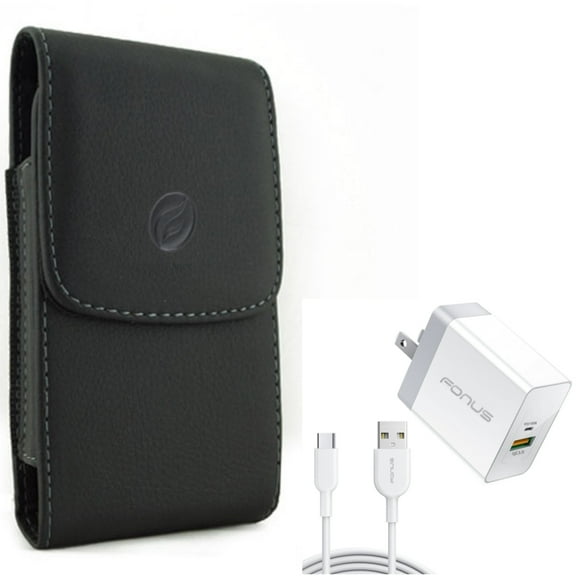 36W PD Home Charger w Case Belt Clip for Samsung Galaxy S21,S20 - Fast Type-C 6ft Long Cable USB-C, Leather Holster Cover