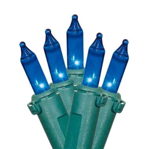 Holiday Time 100-Count Blue Incandescent Mini Christmas Lights, with Green Wire, 19.2'