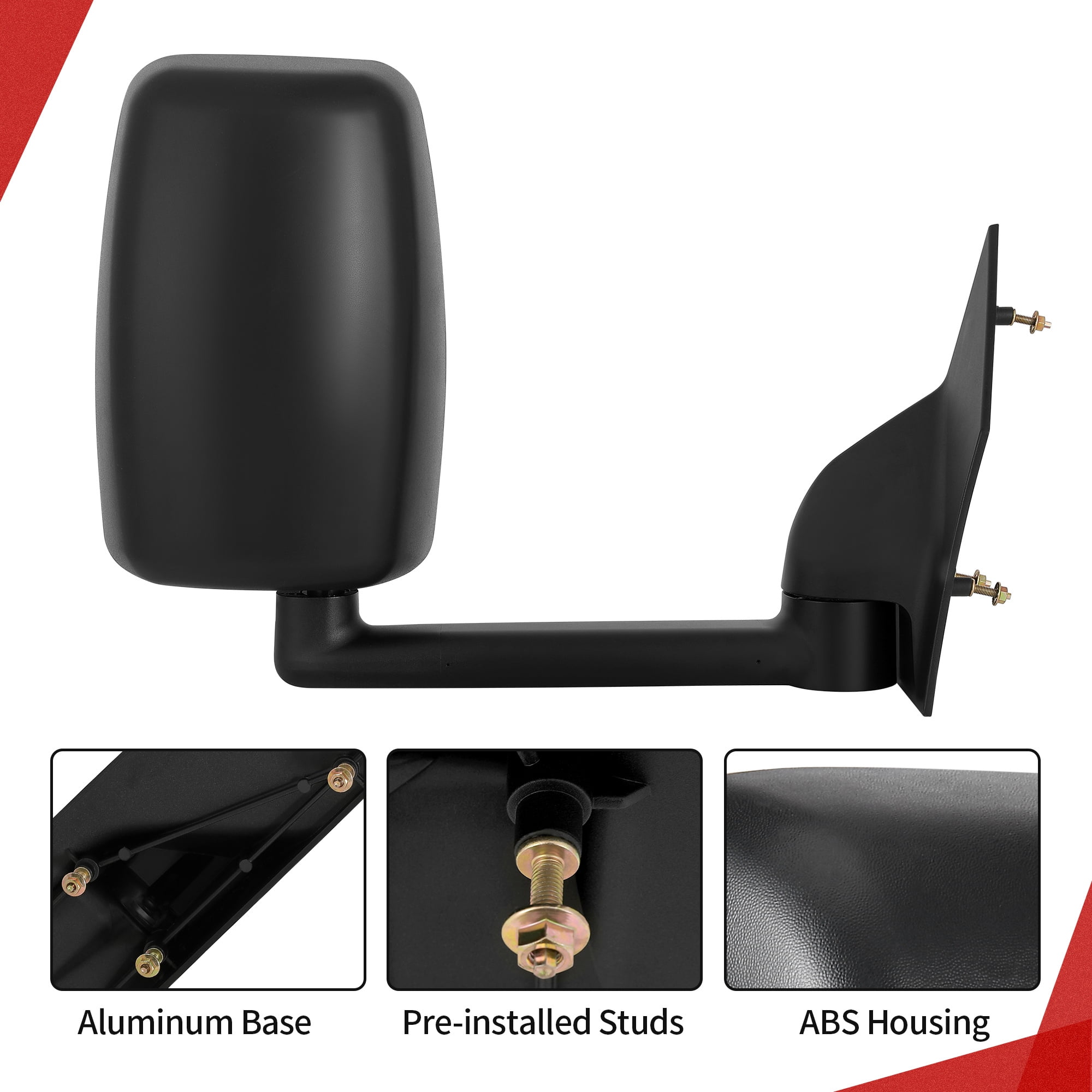 LEDKINGDOMUS Manual Folding Tow Mirrors for Chevy Express & GMC Savana 1500/2500/3500 (2003-2019), Black Driver/Passenger Side Replacement with Adjustable Glass, Plug and Play Installation