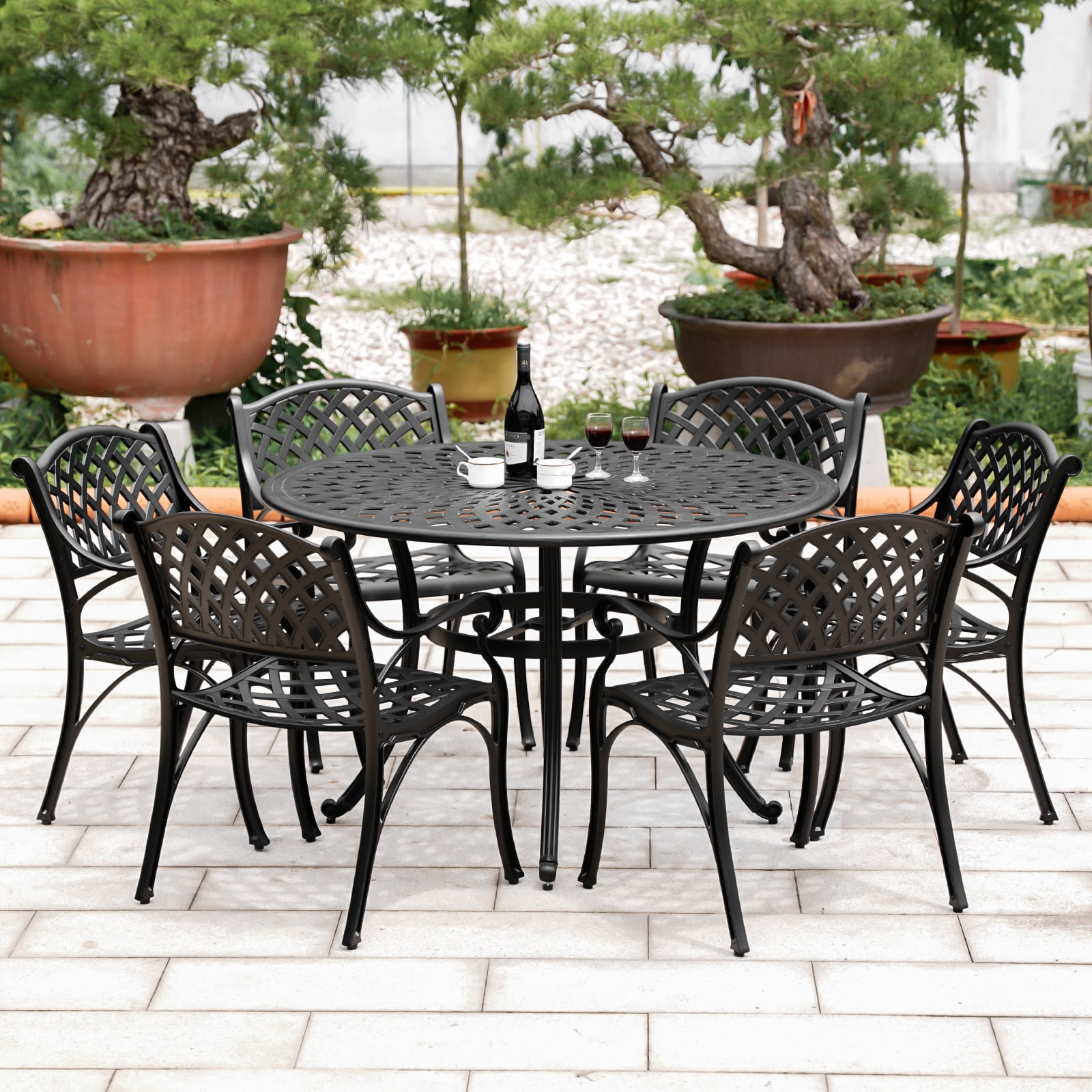 PATIO-IN Outdoor Patio Dining Chairs Set 4 Cast Aluminum Patio Bistro Chair with Armrest for Patio Furniture Set,Black