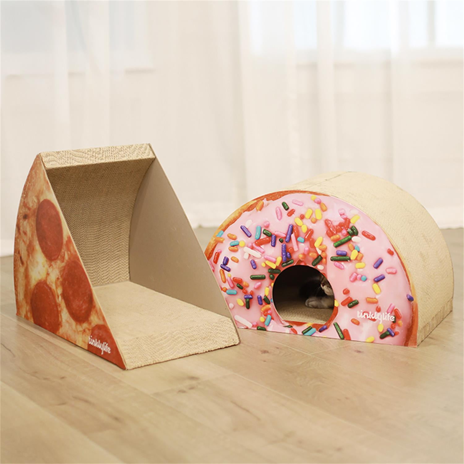 Pefilos 20" Cat Scratcher Post Cardboard Condo, Looking Well with Delicious Doughnut Shape Cat Scratching House Bed Furniture Protector, Beige Pefilos 20" Cat Scratcher Post Cardboard Condo, Looking Well with Delicious Doughnut Shape Cat Scratching House Bed Furniture Protector, Beige