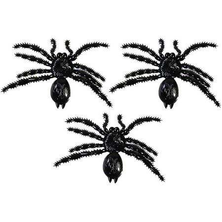 FLOMO Black Rubber Prop Spider, Scary Halloween Decoration 11.5" x 7.1" (3 Spiders)