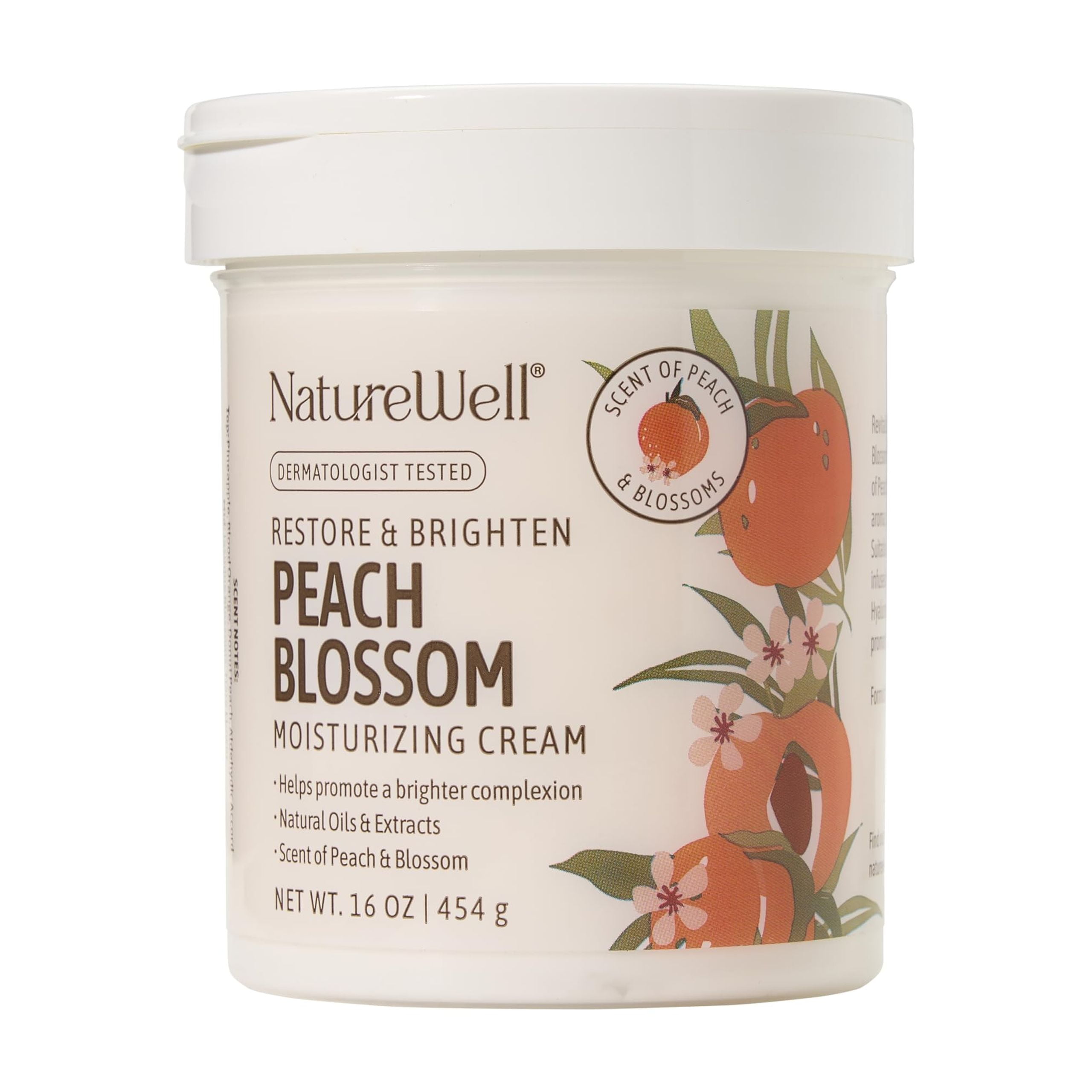 NATUREWELL Peach Blossom Restore & Brighten Moisturizing Cream For Face & Body, Infused With Peach Extract, Niacinamide, & Hyaluronic Acid, Promotes A Brighter Complexion, Pack of 2 (16 Oz Each)
