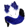 thumbnail image 4 of Cola de imitación, diadema cómoda, de llevar, orejas, diadema, cumpleaños, cosplay. Azul negro Zulema orejas de zorro y tai, 4 of 7