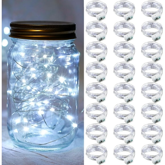 TRAHOO-24 Pack Fairy Lights Battery Operated, 3 Speed Modes 7Ft 20 LED Mini String Lights Waterproof Twinkle Firefly Lights String Lights Mason Jar for Christmas Wedding Party Decorations