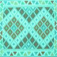 thumbnail image 1 of Ahgly Company Machine Washable Indoor Square Southwestern Turquoise Blue Country Area Rugs, 4' Square, 1 of 4