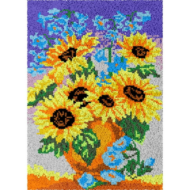 Kit de Fabrication de Tapis avec Crochet / Tournesols (2 Tailles Toile Imprimée)
