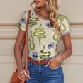 thumbnail image 6 of KLL Women 's Crew Neck Bodysuit Jumpsuits Skull Snake Print Short onesies Stretch T Shirts, 6 of 7