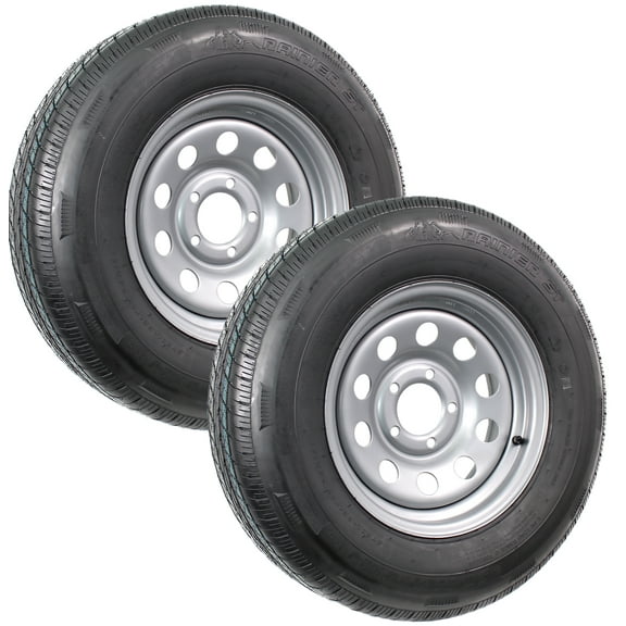 eCustomrim 2-Pk Mounted Radial Trailer Tire Rim ST205/75R14 Load D 5-4.5 Silver Mod Wheel