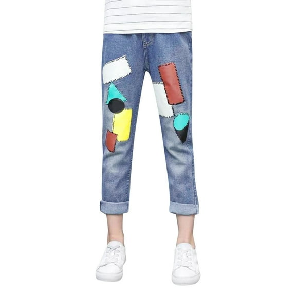 UJNDER Kids Girl Casual Jeans Elastic Waist Denim Pants Spring Fall Trousers Comfortable Loose Fit for Everyday Wear Girls Pants,Dark Blue,4-5 Years