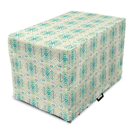 Tribal Dog Crate Cover, Native Themed Repetitive Pattern with Geometric Shapes Dots Rhombs and Triangles, Easy to Use Pet Kennel Cover Small Dogs Puppies Kittens, 7 Sizes, Multicolor, by Ambesonne