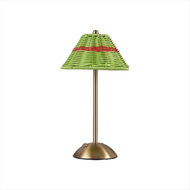 Lámpara de Escritorio LED Recargable de Ratán con 3 Colores Cambiantes, Estilo del Sudeste Asiático, Color Verde