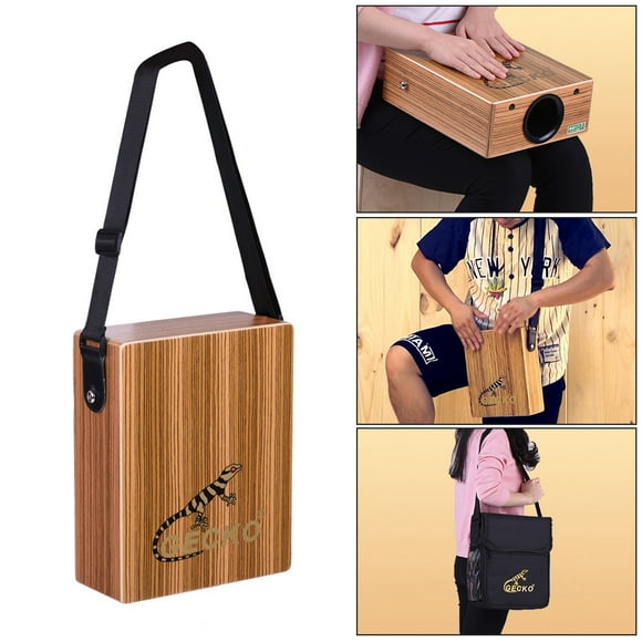GECKO JieGao C-68Z Zebra Wood Cajon Drum with Shoulder Strap and Carry Bag, Natural Brown Finish, Compact and Lightweight Design