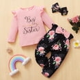 thumbnail image 3 of Uccdo Big Sister Little Sister Matching Outfits Toddler Girls Clothes Newborn Baby Ruffle Romper Floral Pants Headband 3Pcs, 3 of 8