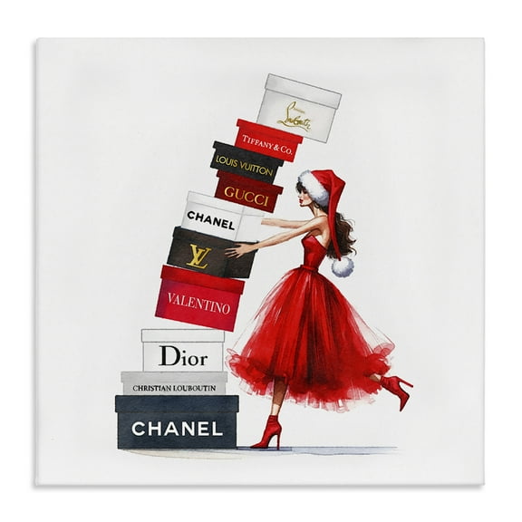 Stupell Industries Holiday Glam Shopping Boxes Holiday Painting Gallery Wrapped Canvas Art Prints Wall Art, 17 x 17