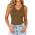 thumbnail image 3 of Ecqkame Tank Tops for Women Casual Solid Color Sleeveless V Neck Shirts Lightweight Breathable Daily Basic Cami Blouse Brown S, 3 of 7
