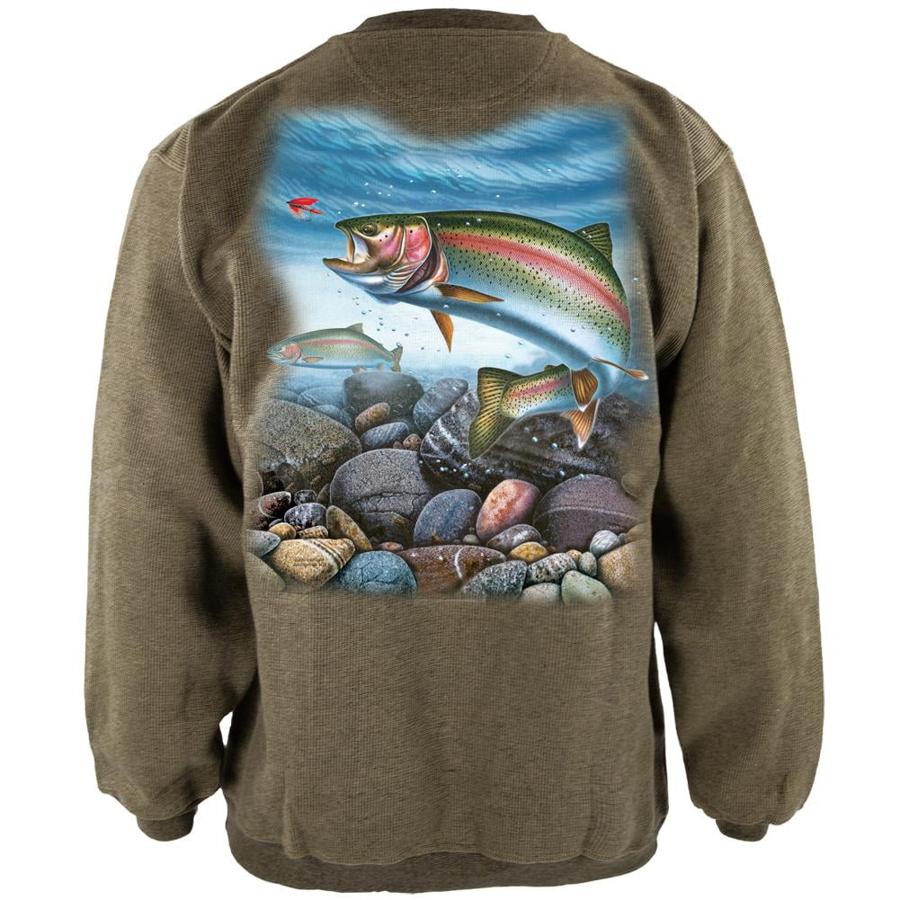 Action Rainbow Trout Fishing Henley Mens Pullover Sweatshirt Green MD