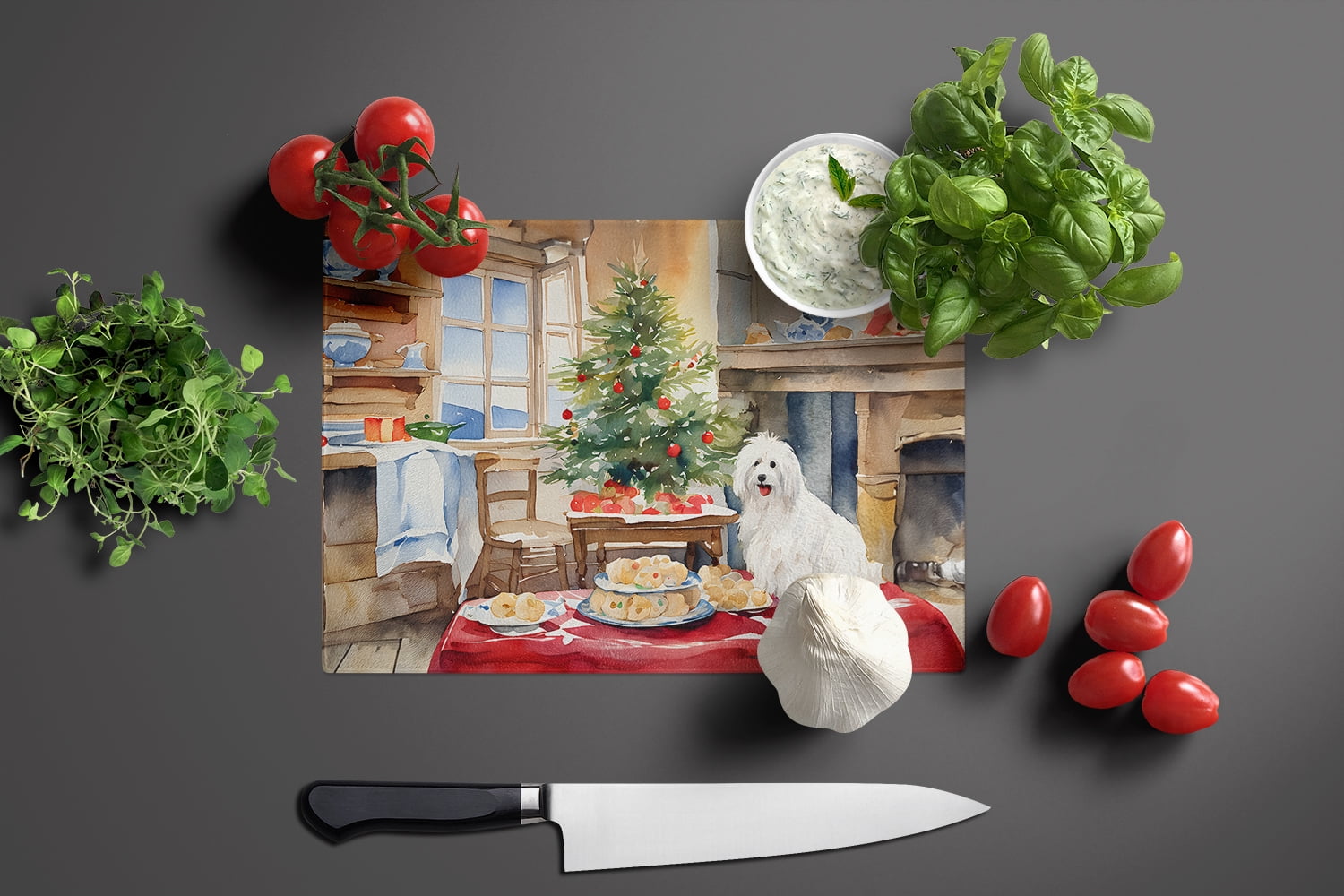 Coton De Tulear Christmas Cookies Glass Cutting Board 12 in x 15 in