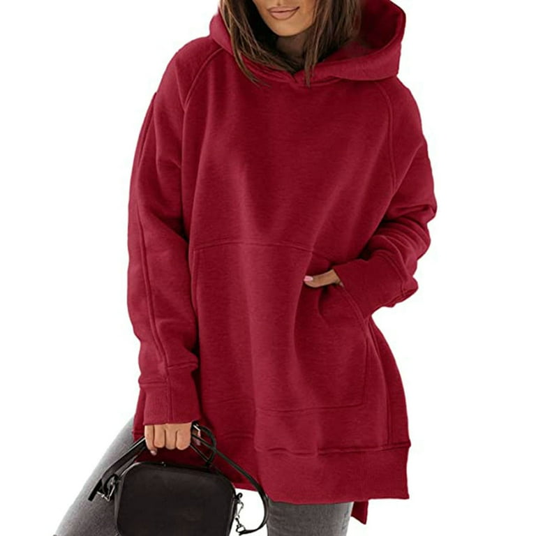 Split Pure Color Long Hoodies Split Pure Color Long Hoodies