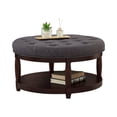 thumbnail image 4 of GZXS 2-Tier Round Tufted Ottoman with Storage Shelf, 32.5" Circle Coffee Tea Table w/ Solid Wood Frame & Linen Upholstery Top, Quick Assembly, Dark Gray, 4 of 8