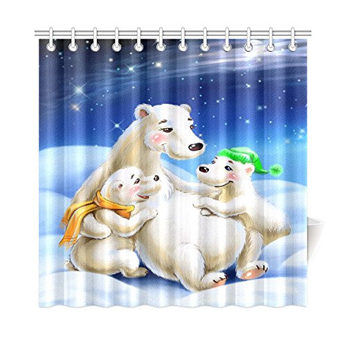 Polar Bear Shower Curtain - Watercolor Winter Night Sky Design, 70x70 Inch Polyester Fabric, Includes Hooks
