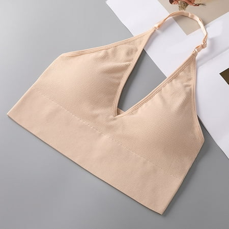 Mrasaso Holiday Gift Finder! Workout Tops for Women Women Nylon Bra Fashion Women s Solid Color Thin Shoulder Strap Beautiful Back WrapWireless Strap Bra(1pc Underwear) Beige|L