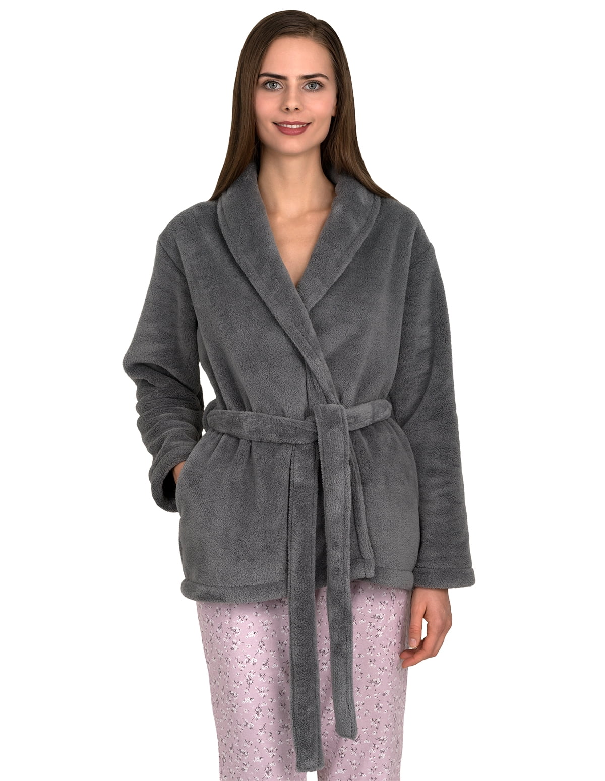 Sleepyheads Women’s Ultra Soft Fleece Short Wrap Robe Long Sleeve Cardigan Bed Jacket