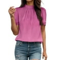 thumbnail image 1 of WEIYLL Womens Tshirt Solid Temperament Loose Short Sleeve Mock Neck Ruffles Pink Tees Sizes XL, 1 of 5