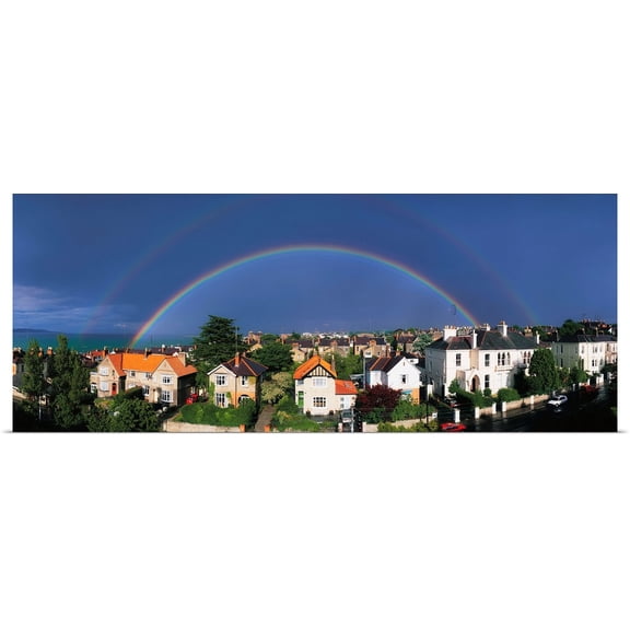 Great BIG Canvas | Rolled The Irish Image Collection Poster Print entitled Rainbow Over Housing in Monkstown, County Dublin, Ireland
