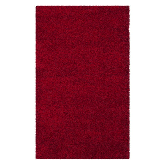 SAFAVIEH Santa Monica Chelsey Solid Shag Area Rug, Red, 6'7" x 6'7" Round