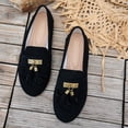 thumbnail image 4 of Loafers for Women Fringe Suede Slip on Flat Shoes Casual Round Toe Tassel Walking Shoes Comfortable Moccasins Black Size 8, 4 of 7