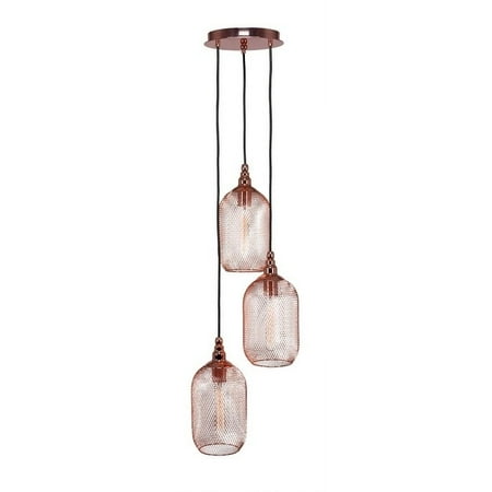- Toltec Lighting Toltec 3 Light Plexus Pendant Shown In Copper Finish with Metal Shade and Antique Bulb