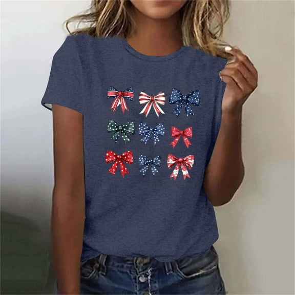 XWSHYW Womens Blouses Oversized Blouses Crew Neck Short Sleeve Patriotic T-Shirts Breathable Loose Fit Usa Flag American Flag Shirts Cute Trendy Tunic Blouses