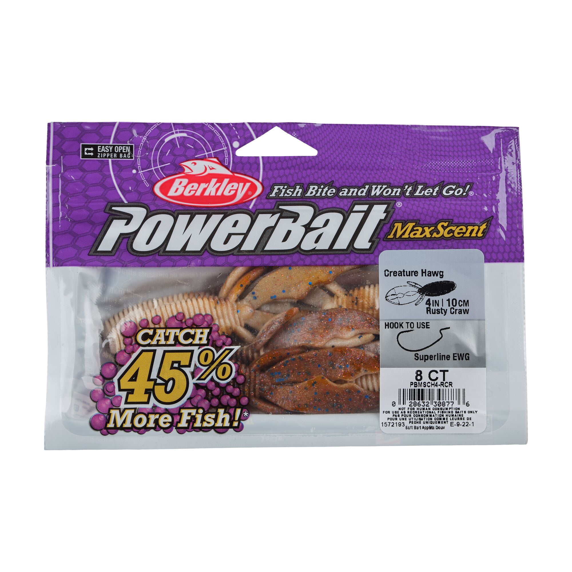 Berkley PowerBait® MaxScent Creature Hawg, 4 in, Creatures, Rusty Craw (8 Count)