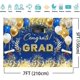 thumbnail image 2 of Fondo de graduación de 2024 de 7 x 5 pies, gorro, globo, fuegos artificiales, decoración azul para fiesta de graduación, pancarta de felicitaciones, 2 of 4