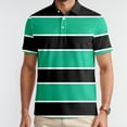 thumbnail image 2 of Mens Polo Shirts Casual Short Sleeve Striped Buckle Lapel Breathable Pullover Tops Loose Mens T Shirts Green M, 2 of 5